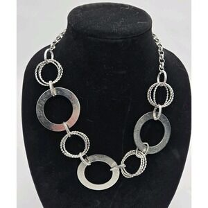 Silver Tone Hoop Twisted Metal Circle Chain Necklace Statement